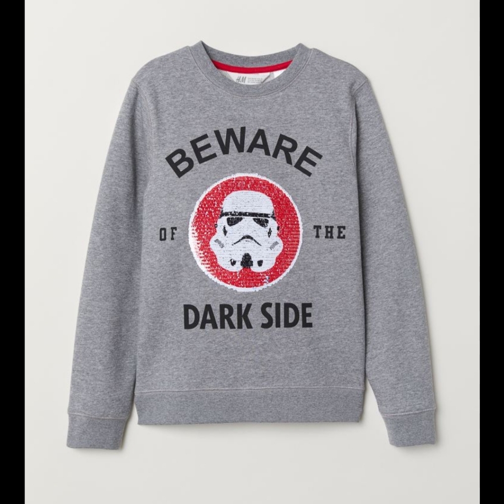 H&M Star Wars grey swearshirt beware of the dark side size 8  - 10